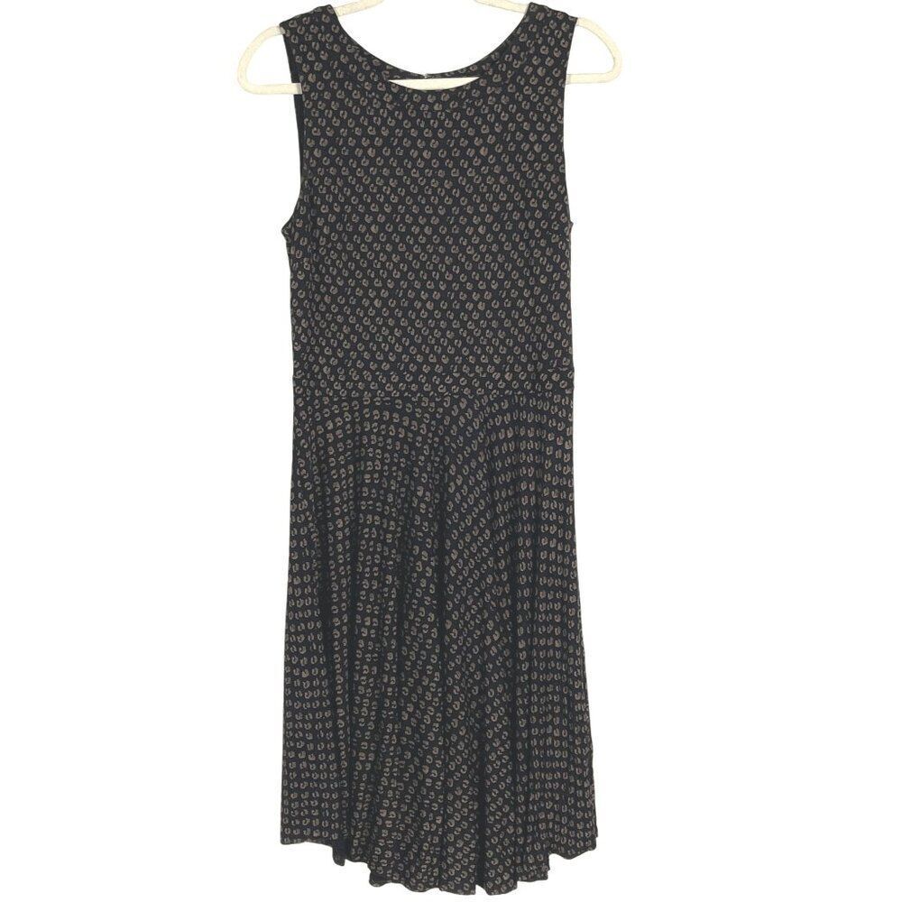 LOFT Outlet Navy Blue & Brown print dress, medium, 70% rayon, 30% tencel